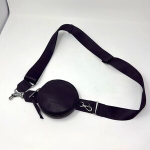 Bandolier black round crossbody purse w/silver hardware